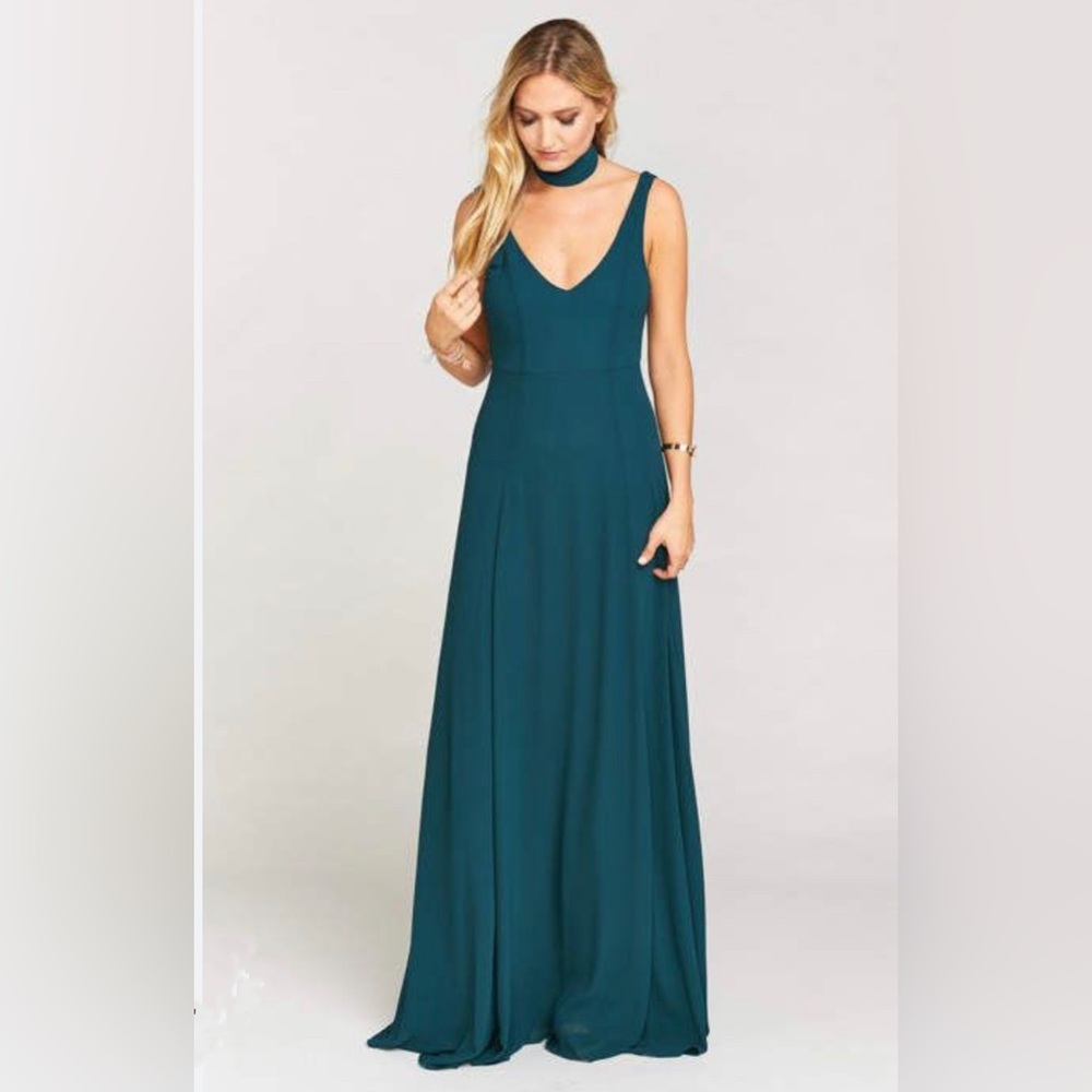 Show Me Your Mumu Jen Maxi Dress Gown in Deep Jade Chiffon Sleeveless